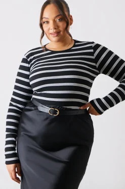 Striped Ribbed Long Sleeve Top|In the Style Sale