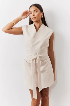 Structured Pocket Detail Belted Mini Dress|In The Style Discount