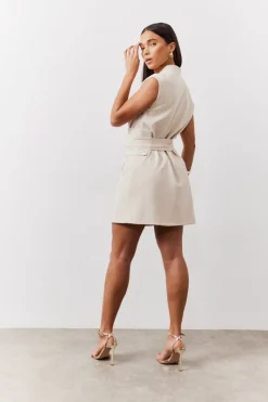 Structured Pocket Detail Belted Mini Dress|In The Style Discount