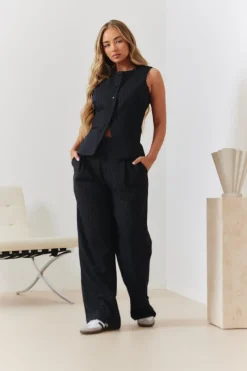 Tailored Pinstripe Round Neck Button Through Co-ord Waistcoat|In the Style Clearance
