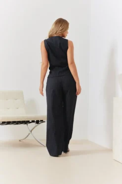 Tailored Pinstripe Round Neck Button Through Co-ord Waistcoat|In the Style Clearance