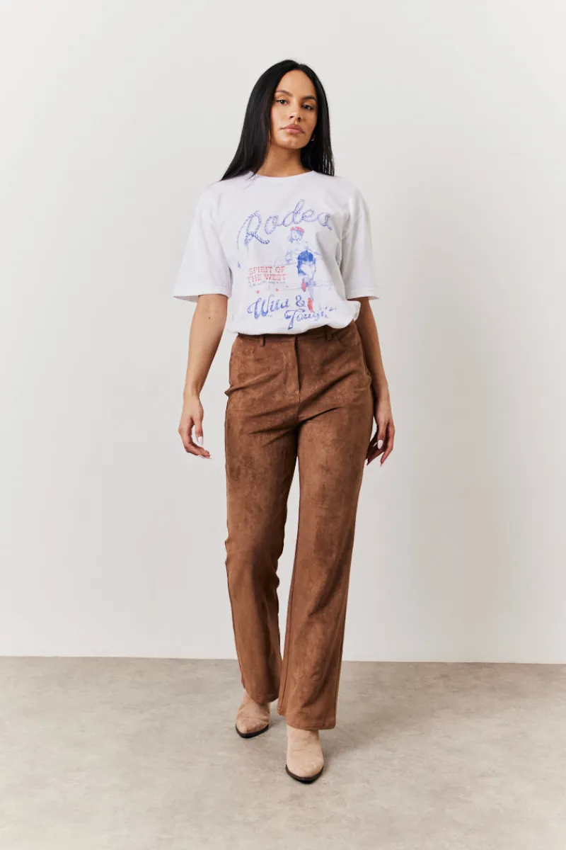 Faux Suede Straight Leg Trouser|In The Style Discount