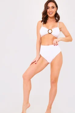 Textured Bandeau Crinkle Ring Detail Bikini Top|Billie Faiers New