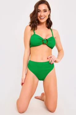 Textured Bandeau Crinkle Ring Detail Bikini Top|Billie Faiers New