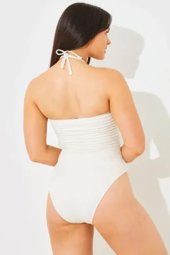 Textured Corsage Halterneck Swimsuit|In the Style