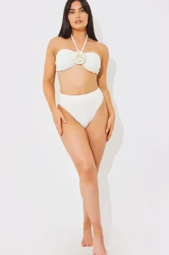 Textured Corsage Halterneck Bikini Top|In the Style Online