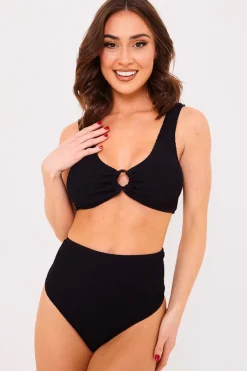 Textured Crinkle Scoop Neck Ring Detail Bikini Top|Billie Faiers Online