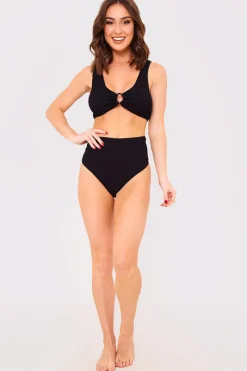 Textured Crinkle Scoop Neck Ring Detail Bikini Top|Billie Faiers Online