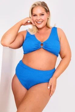 Textured Crinkle Scoop Neck Ring Detail Bikini Top|Billie Faiers Online