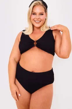 Textured Crinkle Scoop Neck Ring Detail Bikini Top|Billie Faiers Online