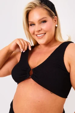 Textured Crinkle Scoop Neck Ring Detail Bikini Top|Billie Faiers Online