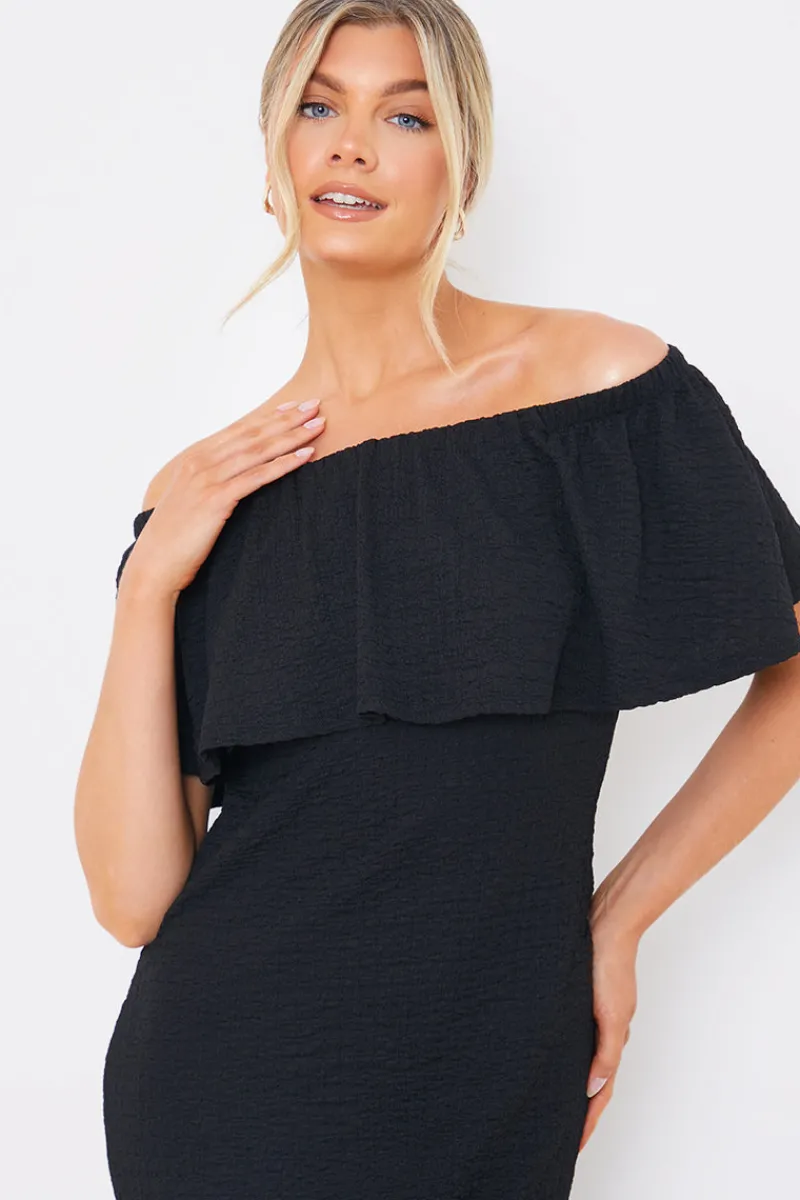 Textured Frill Bardot Midi Dress|In the Style Sale