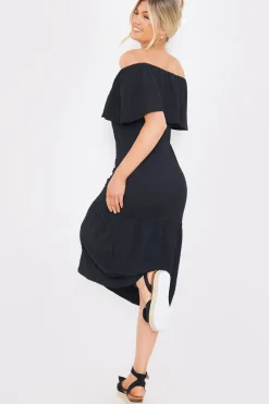 Textured Frill Bardot Midi Dress|In the Style Sale