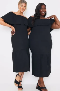 Textured Frill Bardot Midi Dress|In the Style Sale