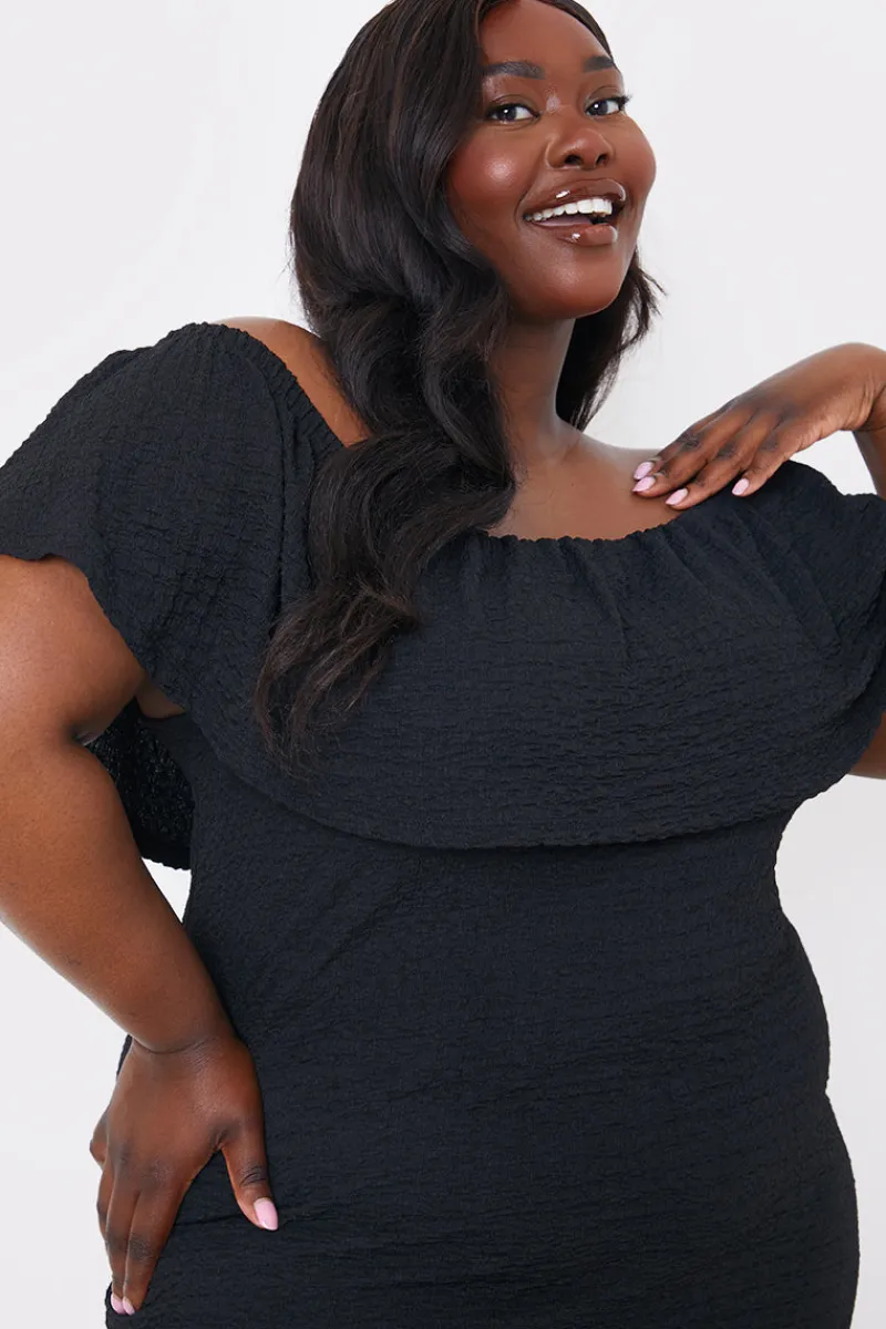 Textured Frill Bardot Midi Dress|In the Style Sale