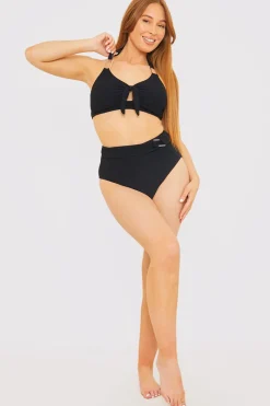 Textured Gold Bar Detail Halter Neck Bikini Top|In the Style Outlet