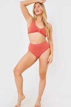 Textured Knot Front Detail Bikini Top|In the Style Clearance