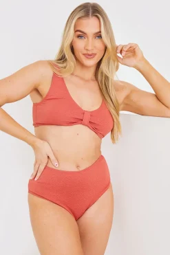 Textured Knot Front Detail Bikini Top|In the Style Clearance