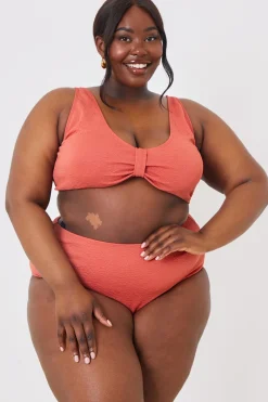 Textured Knot Front Detail Bikini Top|In the Style Clearance