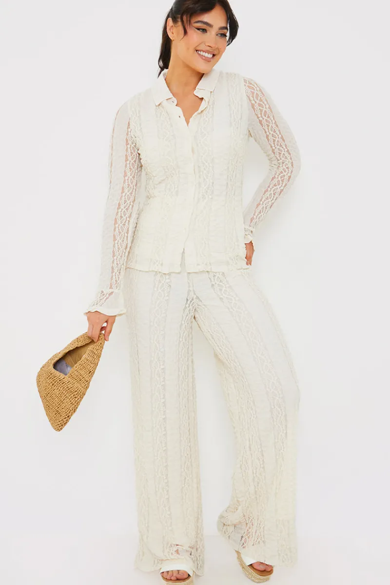Textured Lace Co-Ord Trousers|In the Style Discount