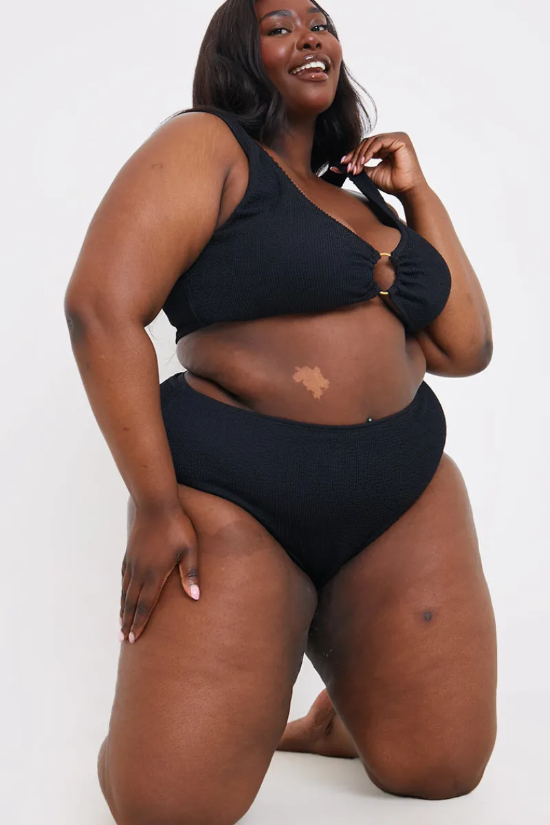 Textured Scoop Neck Ring Detail Bikini Top|In the Style Clearance
