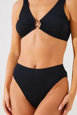 Textured Starfish Detail High Waist High Leg Bikini Bottoms|In the Style