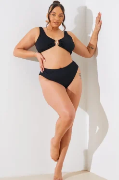 Textured Starfish Detail High Waist High Leg Bikini Bottoms|In the Style