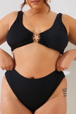 Textured Starfish Detail High Waist High Leg Bikini Bottoms|In the Style
