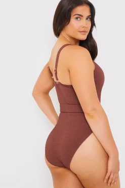 Textured Sweetheart Neckline Belted Swimsuit|In the Style Outlet
