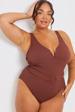 Textured Sweetheart Neckline Belted Swimsuit|In the Style Outlet
