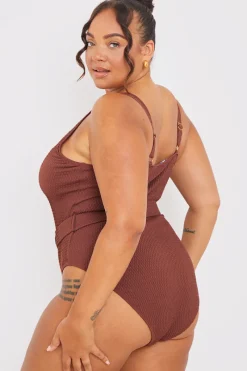 Textured Sweetheart Neckline Belted Swimsuit|In the Style Outlet
