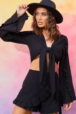 Textured Tie Front Coord Top|In the Style Hot