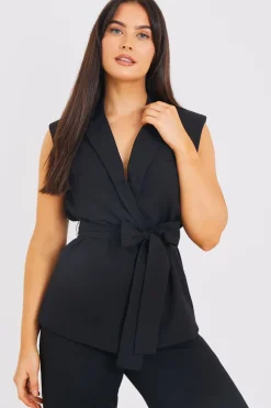 Textured Tie Waist Sleeveless Co-Ord Blazer|In the Style Best