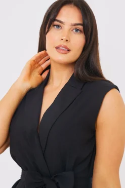 Textured Tie Waist Sleeveless Co-Ord Blazer|In the Style Best