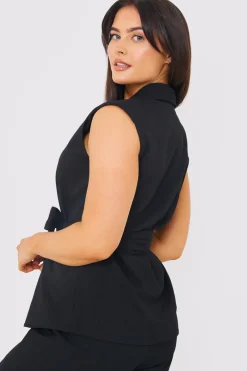 Textured Tie Waist Sleeveless Co-Ord Blazer|In the Style Best