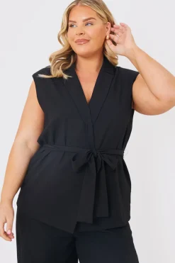 Textured Tie Waist Sleeveless Co-Ord Blazer|In the Style Best