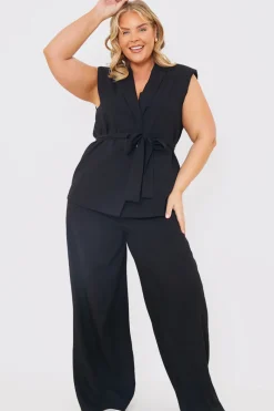 Textured Tie Waist Sleeveless Co-Ord Blazer|In the Style Best