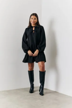 Tie Detail Balloon Sleeve Smock Dress|In the Style Online