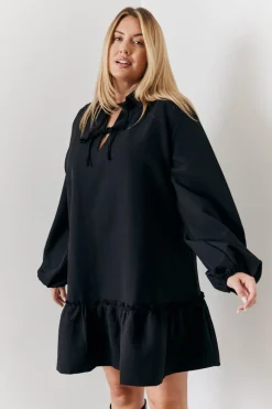 Tie Detail Balloon Sleeve Smock Dress|In the Style Online