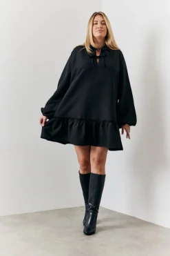 Tie Detail Balloon Sleeve Smock Dress|In the Style Online