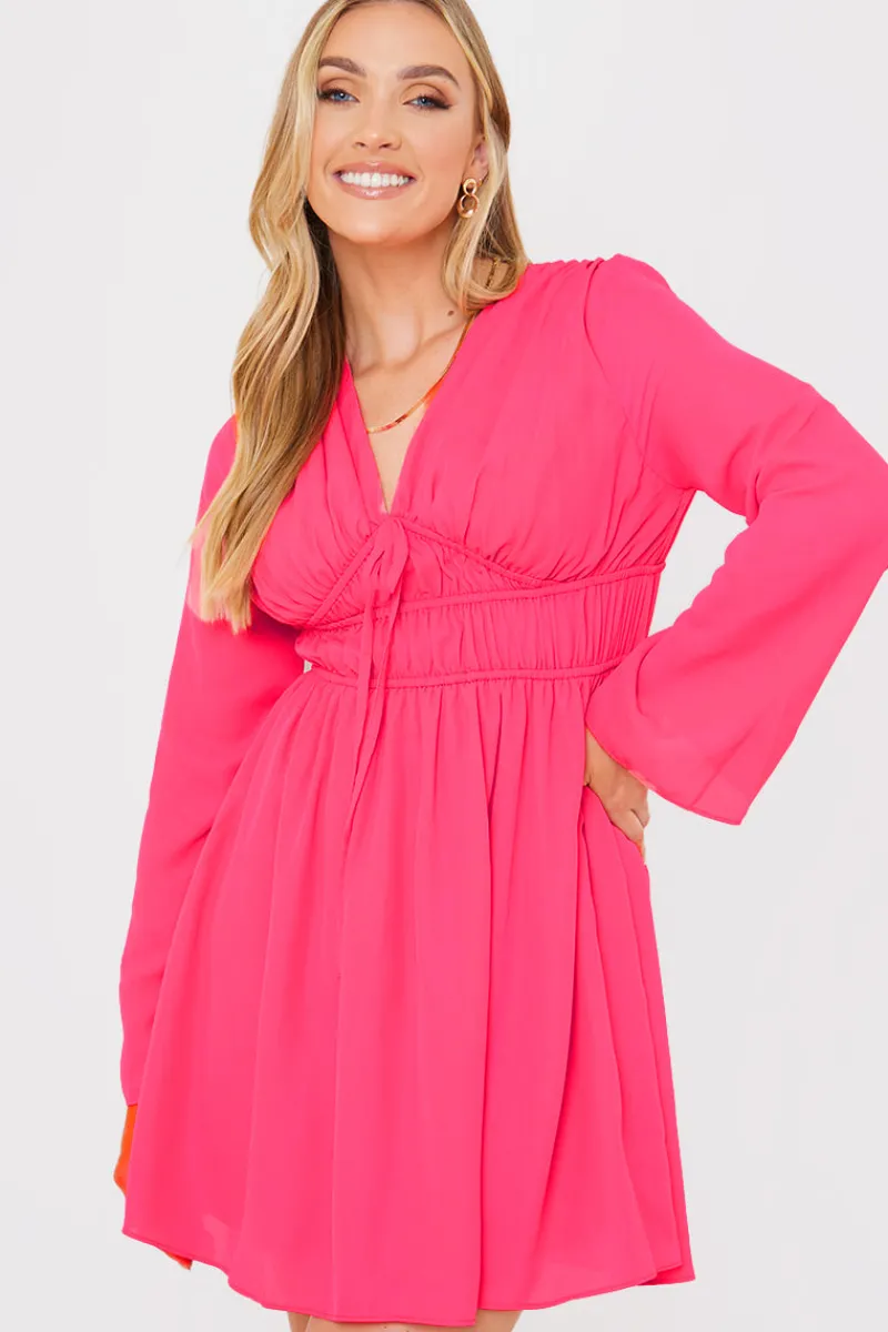 Tie Detail Plunge Skater Dress|In the Style Hot
