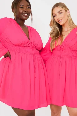 Tie Detail Plunge Skater Dress|In the Style Hot