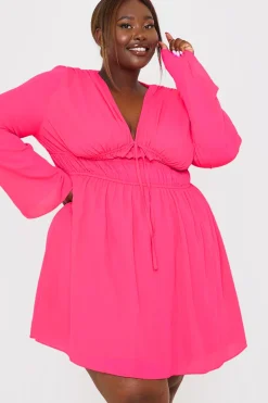 Tie Detail Plunge Skater Dress|In the Style Hot