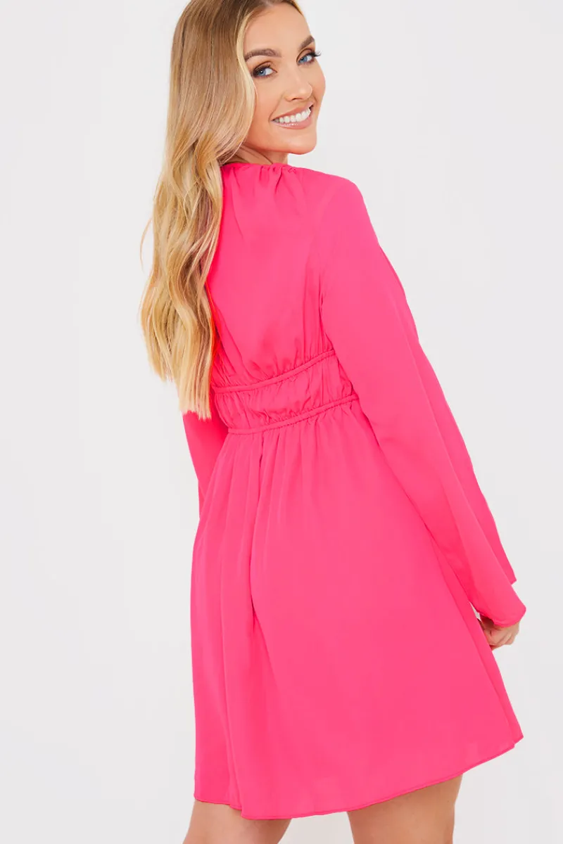 Tie Detail Plunge Skater Dress|In the Style Hot