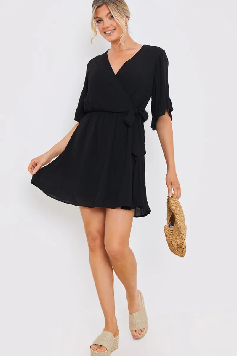 Tie Detail Wrap Mini Dress|In the Style New