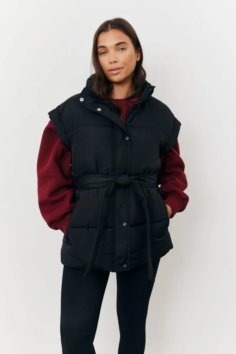 Tie Waist Puffer Gilet|In The Style Hot