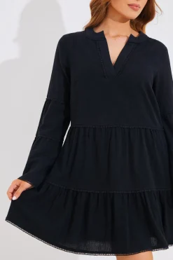 Trim Detail Tiered Long Sleeve Smock Dress|In the Style Best