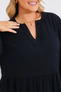 Trim Detail Tiered Long Sleeve Smock Dress|In the Style Best