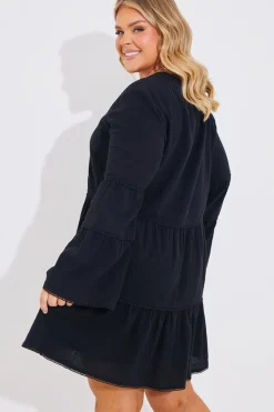 Trim Detail Tiered Long Sleeve Smock Dress|In the Style Best