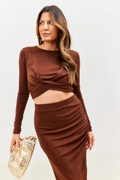 Twist Acetate Slinky Co-Ord Crop Top|In the Style New